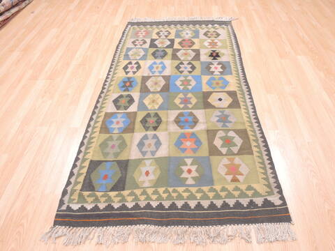 Kilim Green Runner Flat Woven 34 X 68  Area Rug 100-110844 Image 1
