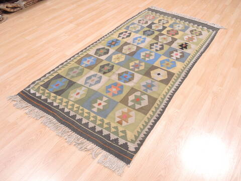 Kilim Green Runner Flat Woven 34 X 68  Area Rug 100-110844 Image 2