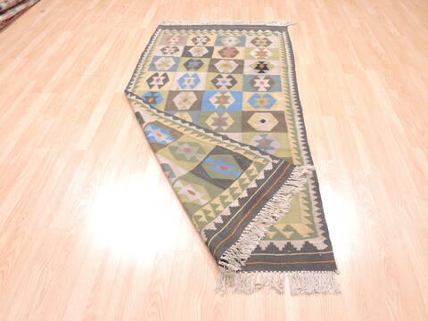 Kilim Green Runner Flat Woven 34 X 68  Area Rug 100-110844 Image 6