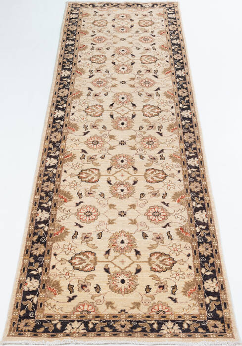 Chobi Beige Runner Hand Knotted 29 X 97  Area Rug 700-111959 Image 1