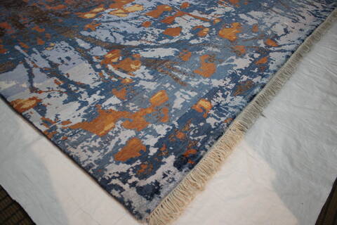 Modern Blue Hand Knotted 710 X 100  Area Rug 902-112113 Image 1