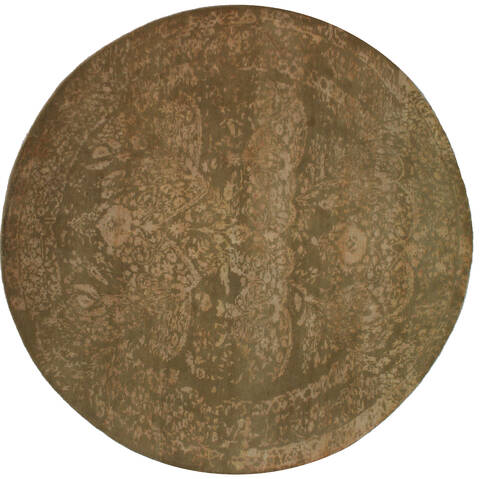 Agra Green Round Hand Knotted 82 X 82  Area Rug 902-112141 Image 0