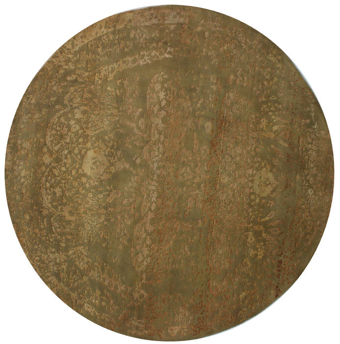 Agra Green Round Hand Knotted 80 X 80  Area Rug 902-112142 Image 0