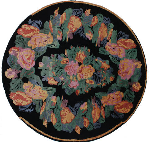 Tapestry Black Round Hand Knotted 79 X 711  Area Rug 902-112143 Image 0