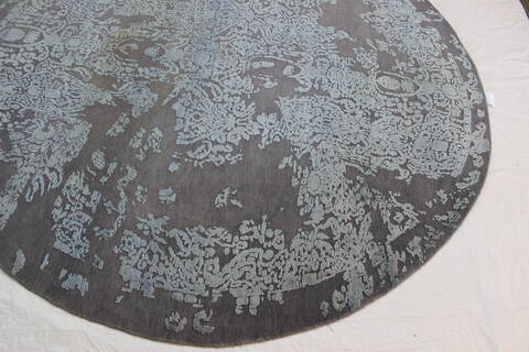Bhadohi Grey Round Hand Knotted 80 X 80  Area Rug 902-112145 Image 1