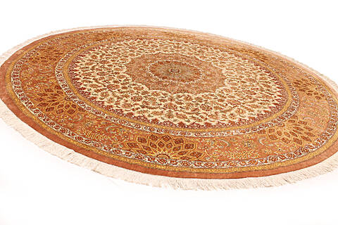 Qum Yellow Round Hand Knotted 67 X 67  Area Rug 254-112240 Image 4