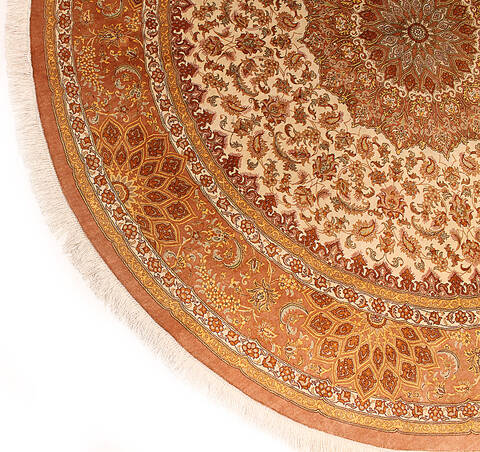 Qum Yellow Round Hand Knotted 67 X 67  Area Rug 254-112240 Image 7