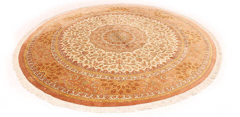 Qum Yellow Round Hand Knotted 67 X 67  Area Rug 254-112240 Image 8