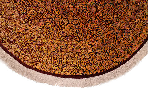 Qum Yellow Round Hand Knotted 68 X 68  Area Rug 254-112242 Image 2