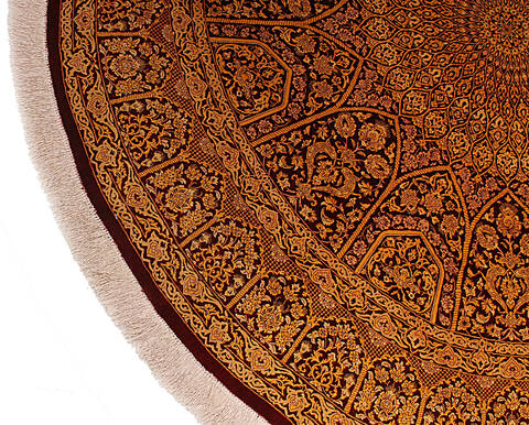 Qum Yellow Round Hand Knotted 68 X 68  Area Rug 254-112242 Image 3