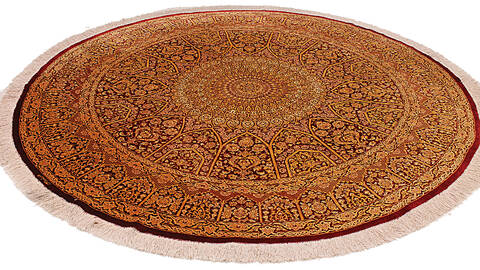 Qum Yellow Round Hand Knotted 68 X 68  Area Rug 254-112242 Image 4