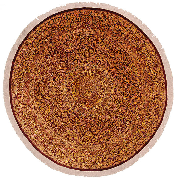 Qum Yellow Round Hand Knotted 68 X 68  Area Rug 254-112242 Image 0