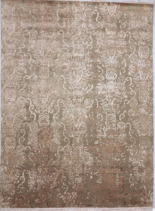 Modern Green Hand Knotted 90 X 121  Area Rug 905-112408 Image 0