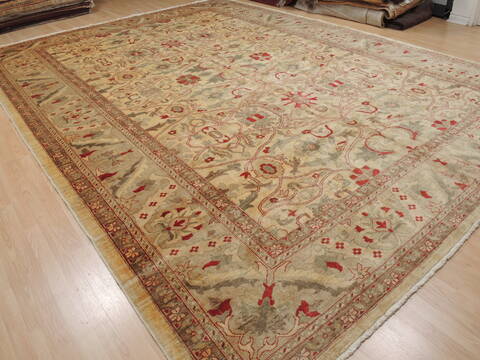 Pishavar Beige Hand Knotted 109 X 150  Area Rug 100-12041 Image 2