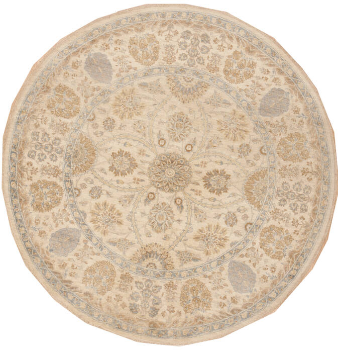 Chobi Beige Round Hand Knotted 61 X 61  Area Rug 100-12101 Image 0