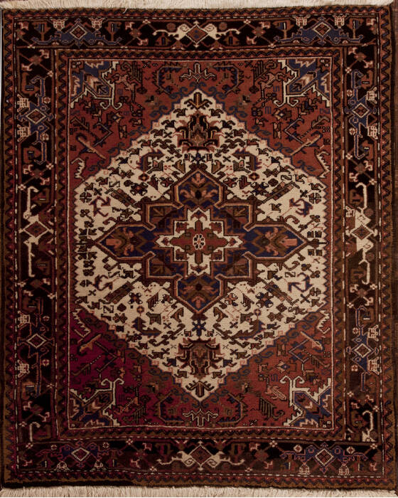 Heriz White Hand Knotted 51 X 62  Area Rug 251-12397 Image 0