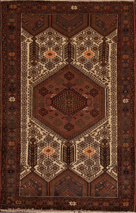 Hamedan White Hand Knotted 44 X 69  Area Rug 251-12400 Image 0