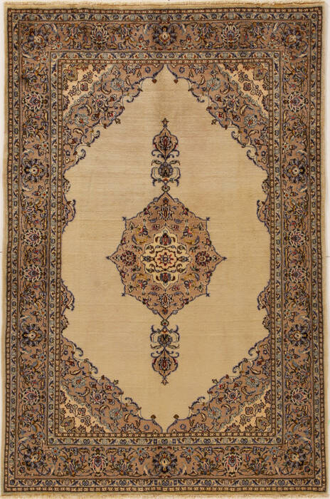 Kashan Beige Hand Knotted 55 X 76  Area Rug 251-12529 Image 0