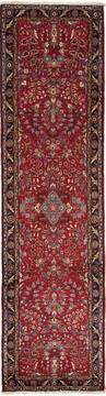 Hamedan Red Runner Hand Knotted 2'9" X 10'0"  Area Rug 251-12671