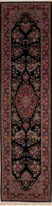 Tabriz Black Runner Hand Knotted 26 X 100  Area Rug 251-12757 Image 0