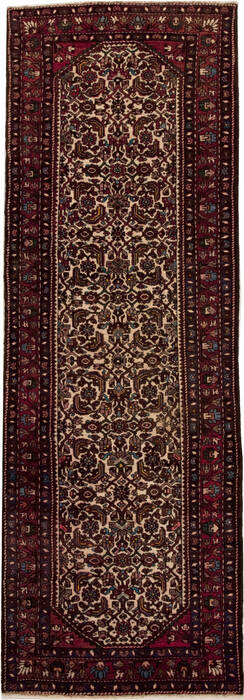 Hamedan Beige Runner Hand Knotted 36 X 108  Area Rug 251-12782 Image 0