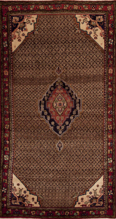 Hamedan Brown Runner Hand Knotted 50 X 96  Area Rug 251-12825 Image 0