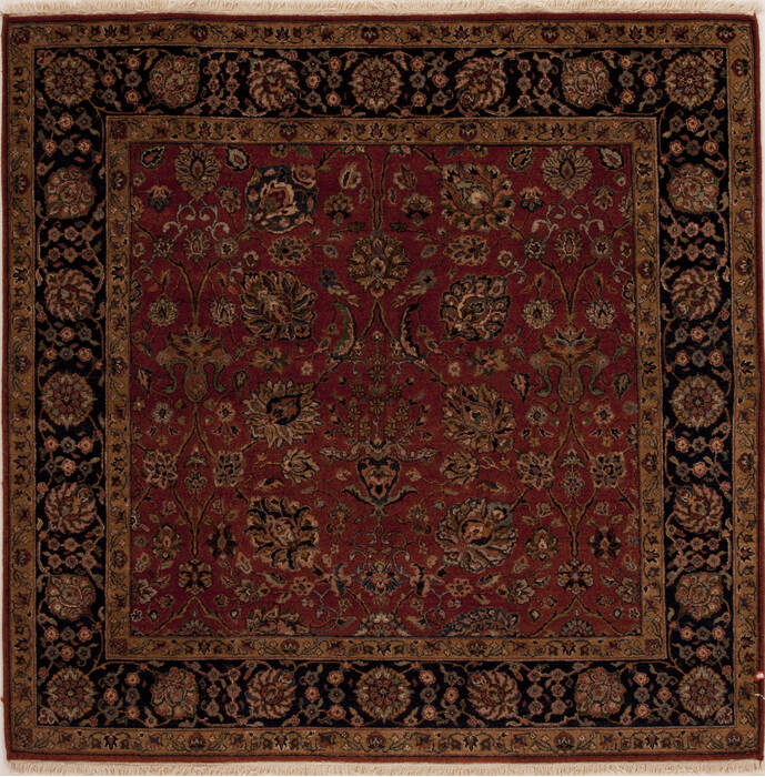 Agra Red Square Hand Knotted 511 X 60  Area Rug 251-12943 Image 0