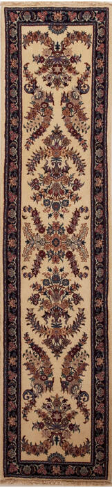 Mashad Beige Runner Hand Knotted 24 X 101  Area Rug 251-12996 Image 0