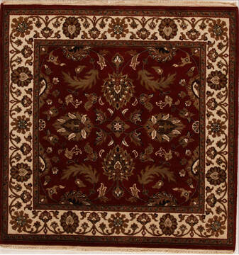 Agra Red Square Hand Knotted 4'11" X 4'11"  Area Rug 251-13037