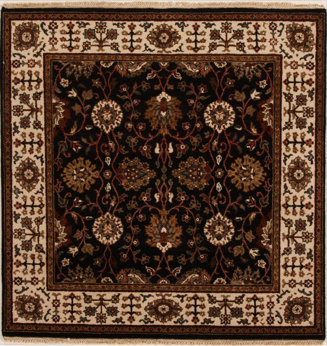 Agra Black Square Hand Knotted 411 X 50  Area Rug 251-13044 Image 0