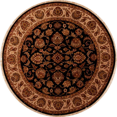 Agra Black Round Hand Knotted 60 X 62  Area Rug 251-13186 Image 0