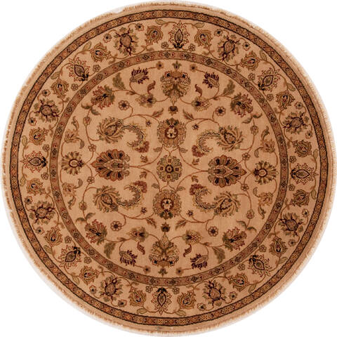 Agra Beige Round Hand Knotted 60 X 60  Area Rug 251-13190 Image 0