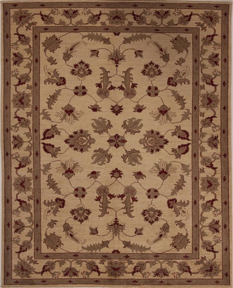 Pishavar Beige Square Hand Knotted 68 X 85  Area Rug 251-13622 Image 0