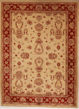 Pakistani Pishavar Beige Rectangle 7x9 ft Wool Carpet 13785
