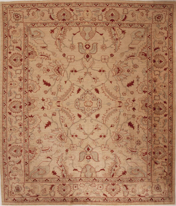 Pishavar Beige Hand Knotted 79 X 96  Area Rug 251-13814 Image 0