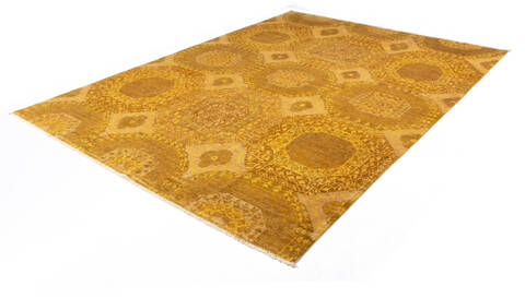 Chobi Yellow Hand Knotted 81 X 103  Area Rug 700-135899 Image 2