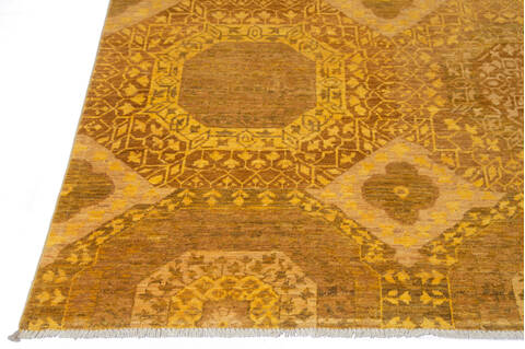 Chobi Yellow Hand Knotted 81 X 103  Area Rug 700-135899 Image 4