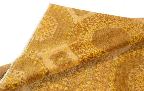 Chobi Yellow Hand Knotted 81 X 103  Area Rug 700-135899 Image 6