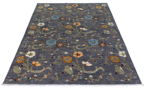 Chobi Grey Hand Knotted 51 X 66  Area Rug 700-136420 Image 1
