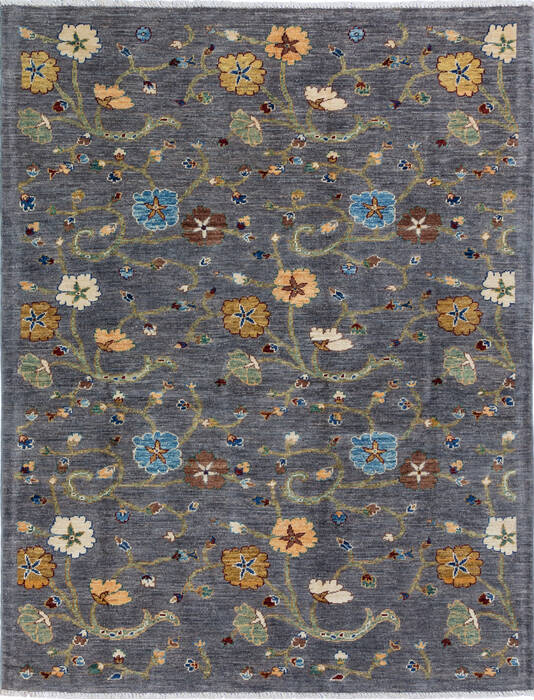 Chobi Grey Hand Knotted 51 X 66  Area Rug 700-136420 Image 0