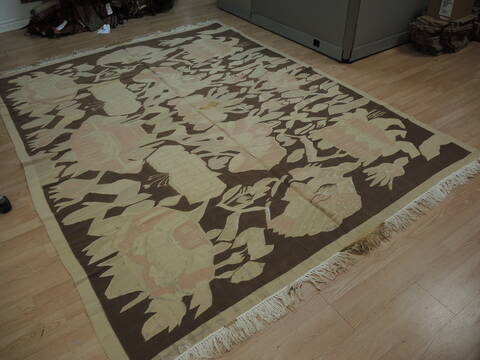 Pishavar Beige Hand Knotted 102 X 82  Area Rug 100-137156 Image 1