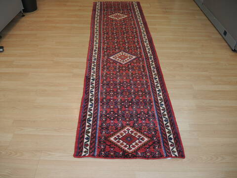 Hamedan Red Runner Hand Knotted 26 X 90  Area Rug 100-137392 Image 1