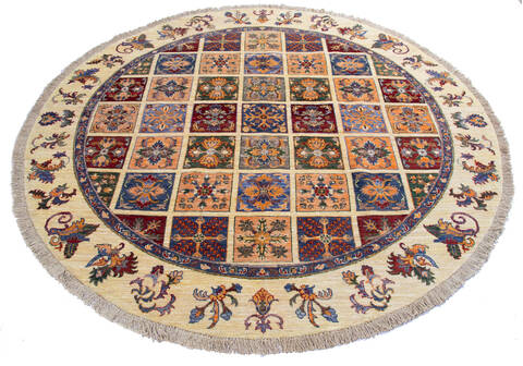 Chobi Beige Round Hand Knotted 69 X 69  Area Rug 700-139940 Image 1