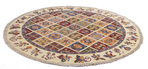 Chobi Beige Round Hand Knotted 69 X 69  Area Rug 700-139940 Image 2