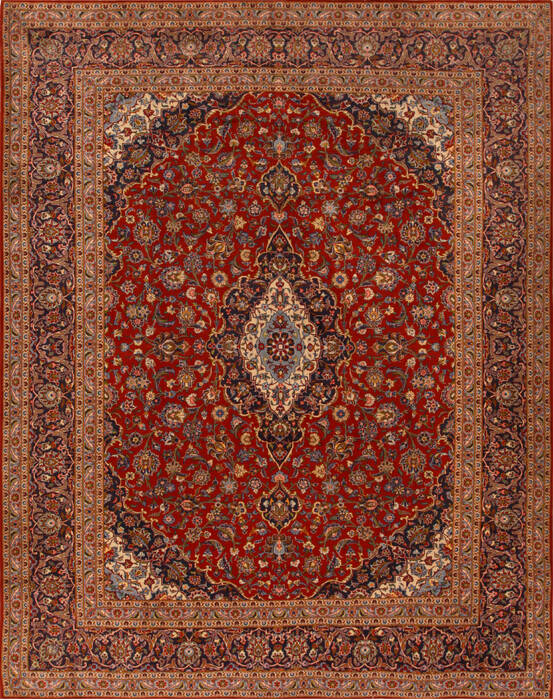 Kashan Red Hand Knotted 98 X 125  Area Rug 251-14292 Image 0
