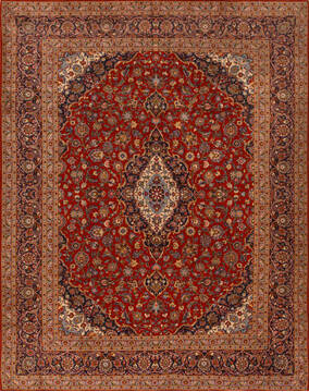 Persian Kashan Red Rectangle 10x12 ft Wool Carpet 14292