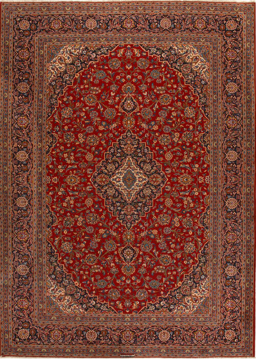 Kashan Red Hand Knotted 104 X 141  Area Rug 251-14306 Image 0