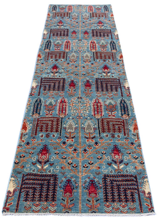 Chobi Blue Runner Hand Knotted 26 X 97  Area Rug 700-140441 Image 1
