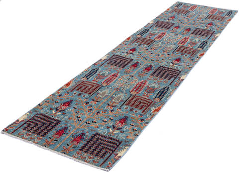 Chobi Blue Runner Hand Knotted 26 X 97  Area Rug 700-140441 Image 2