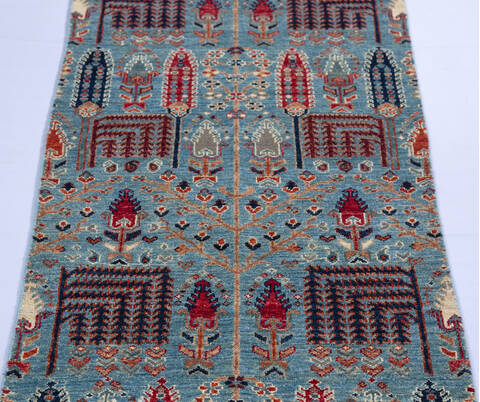 Chobi Blue Runner Hand Knotted 26 X 97  Area Rug 700-140441 Image 3